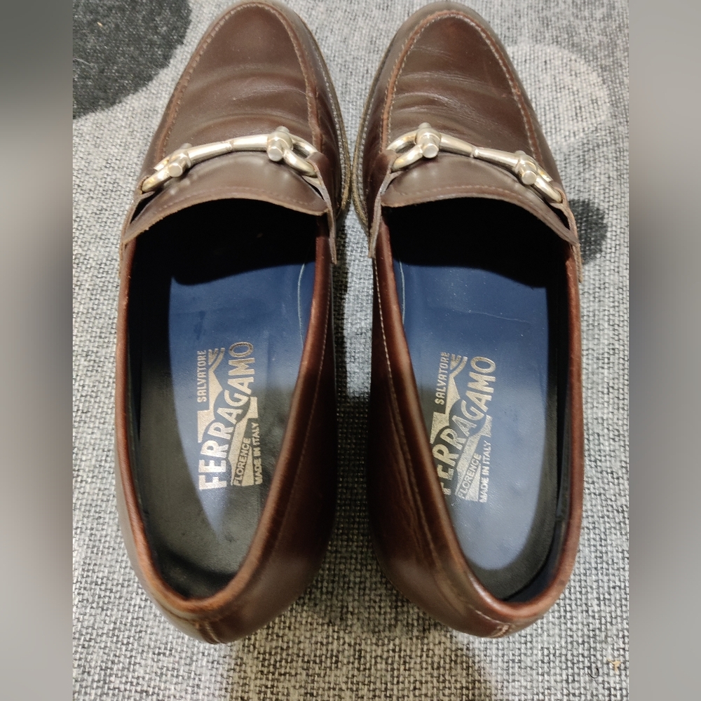 Salvatore Ferragamo Men’s Brown Leather Gancini Bit Loafers Size 8.5 - Picture 9 of 10